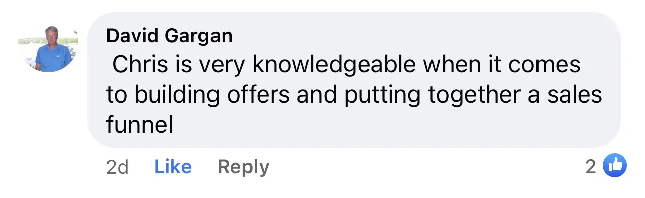 David Gargan FB testimonial David FB testimonial